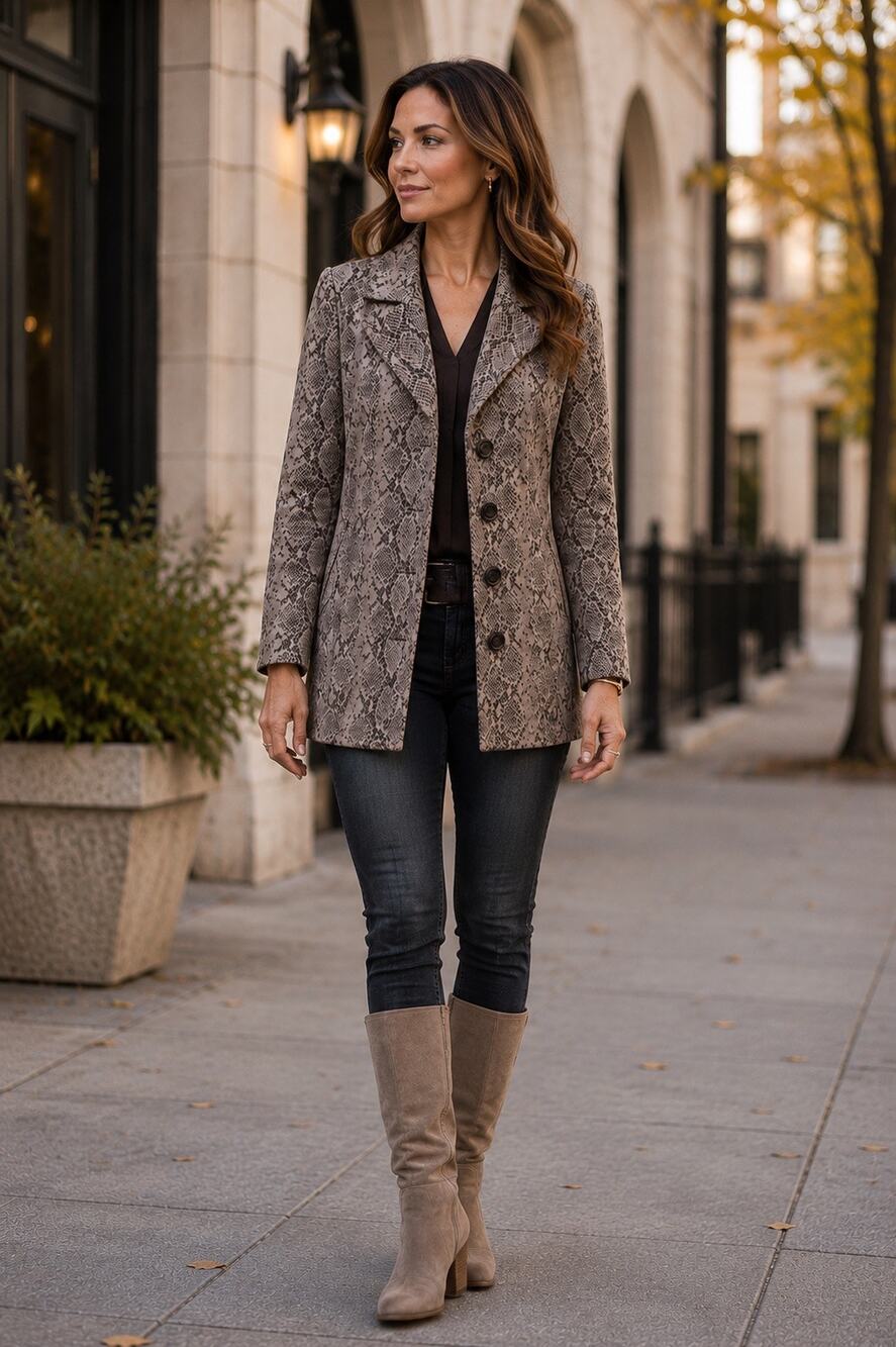 Cabi Snakeskin Print Button Front Coat Jacket XS